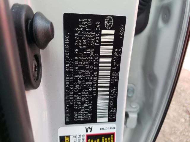 4T1AA1AB9NU013803 - 2022 TOYOTA AVALON XLE WHITE photo 10