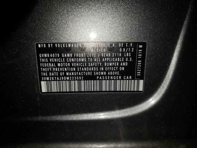 3VW2K7AJ9DM223592 - 2013 VOLKSWAGEN JETTA BASE Մոխրագույն լուսանկար 10