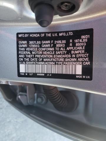 SHHFK7H48MU423984 - 2021 HONDA CIVIC SPOR SILVER photo 10