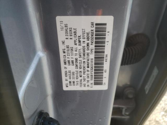 19UUB1F53GA001816 - 2016 ACURA TLX TECH SILVER photo 10