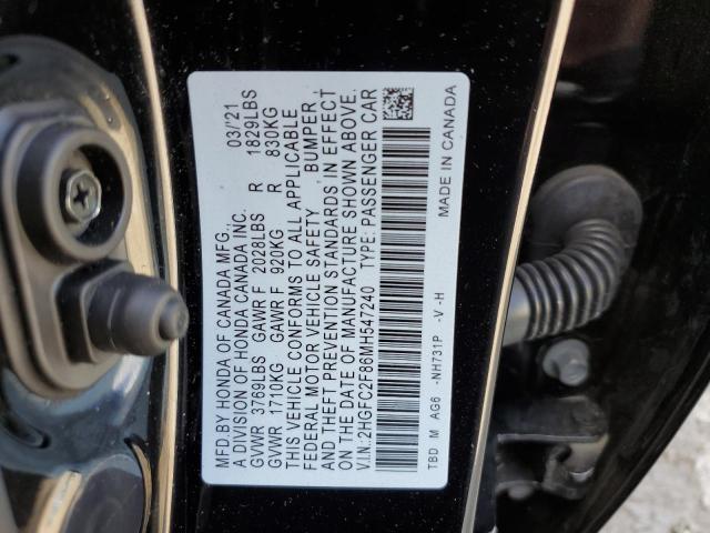 2HGFC2F86MH547240 - 2021 HONDA CIVIC SPOR 黑色 照片 10