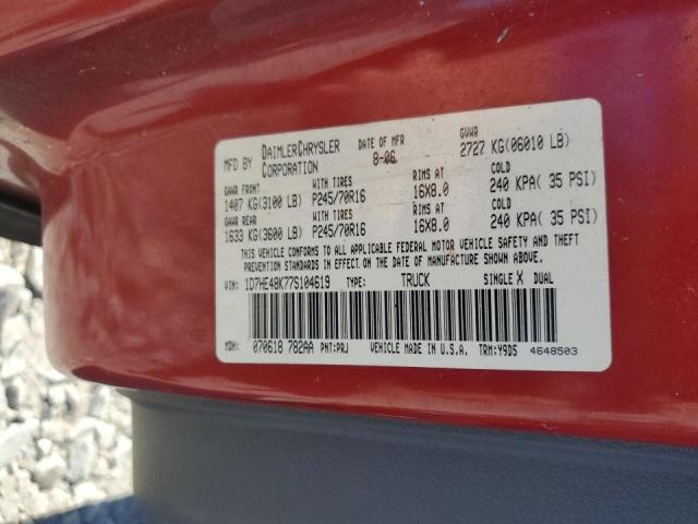 1D7HE48K77S104619 - 2007 DODGE DAKOTA QUA RED photo 10