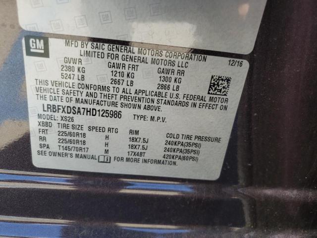 LRBFXDSA7HD125986 - 2017 BUICK ENVISION E PURPLE photo 10