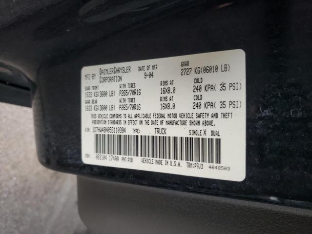 1D7HW48N05S110394 - 2005 DODGE DAKOTA QUA BLACK photo 10