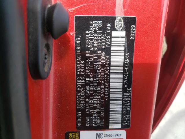 4T1BE46K97U064479 - 2007 TOYOTA CAMRY CE RED photo 10