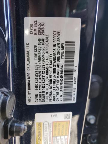 5FNYF8H04MB008470 - 2021 HONDA PASSPORT BLUE photo 10