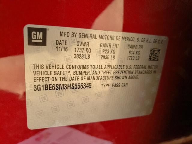3G1BE6SM3HS556345 - 2017 CHEVROLET CRUZE RED photo 10
