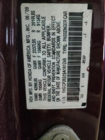 1HGCP26319A161746 - 2009 HONDA ACCORD LX BURGUNDY photo 10