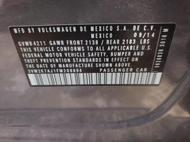 3VW2K7AJ1FM208894 - 2015 VOLKSWAGEN JETTA BASE 灰色 照片 10