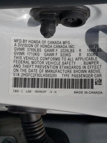 2HGFC2F80LH585285 - 2020 HONDA CIVIC SPOR WHITE photo 10