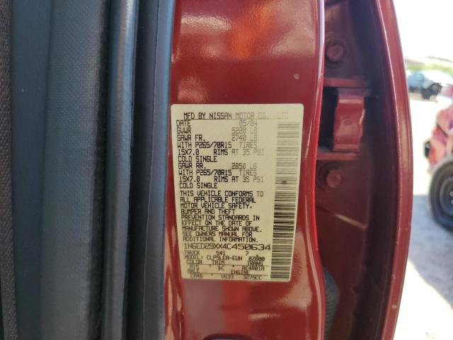 1N6ED29XX4C450634 - 2004 NISSAN FRONTIER C RED photo 10