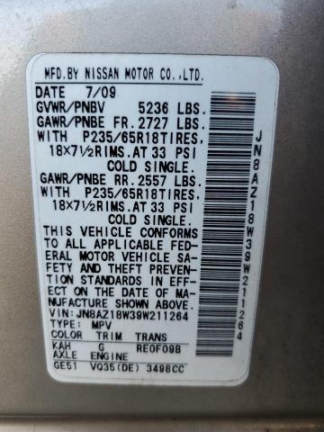 JN8AZ18W39W211264 - 2009 NISSAN MURANO CREAM photo 10