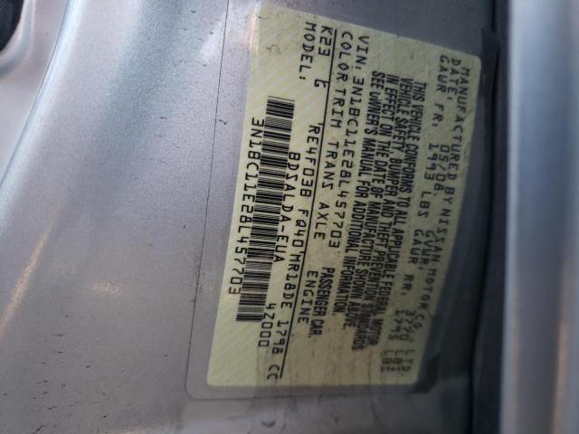 3N1BC11E28L457703 - 2008 NISSAN VERSA S SILVER photo 10