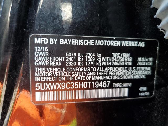 5UXWX9C35H0T19467 - 2017 BMW X3 XDRIVE2 BLACK photo 10