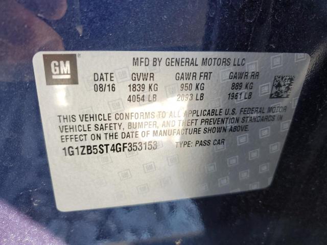 1G1ZB5ST4GF353153 - 2016 CHEVROLET MALIBU LS BLUE photo 10