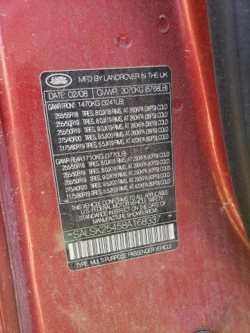 SALSK25458A168337 - 2008 LAND ROVER RANGE ROVE BURGUNDY photo 10