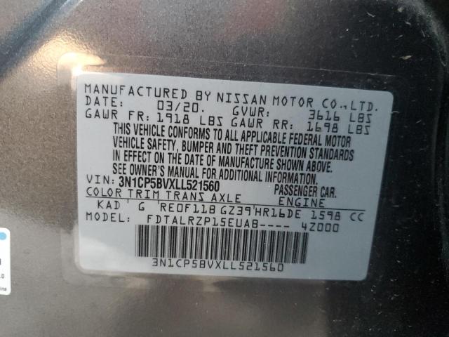 3N1CP5BVXLL521560 - 2020 NISSAN KICKS S GRAY photo 10