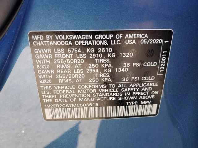 1V2ER2CA7MC503619 - 2021 VOLKSWAGEN ATLAS SEL Mavi foto 10