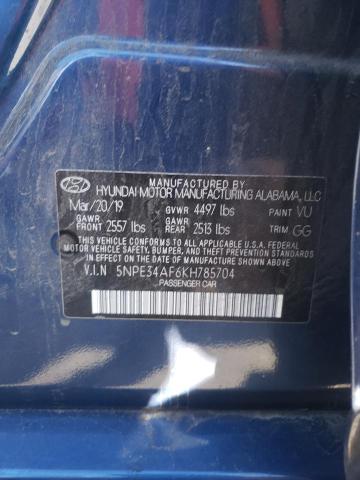 5NPE34AF6KH785704 - 2019 HYUNDAI SONATA LIM BLUE photo 10