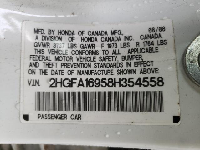 2HGFA16958H354558 - 2008 HONDA CIVIC EXL Ağ foto 10