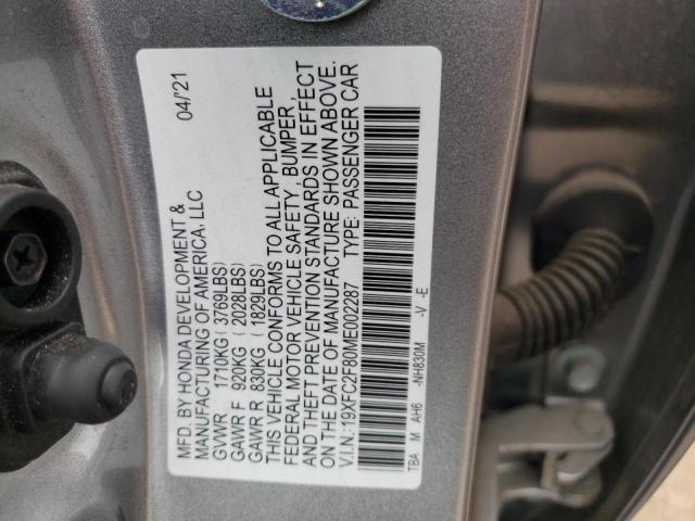 19XFC2F80ME002287 - 2021 HONDA CIVIC SPOR GRAY photo 10