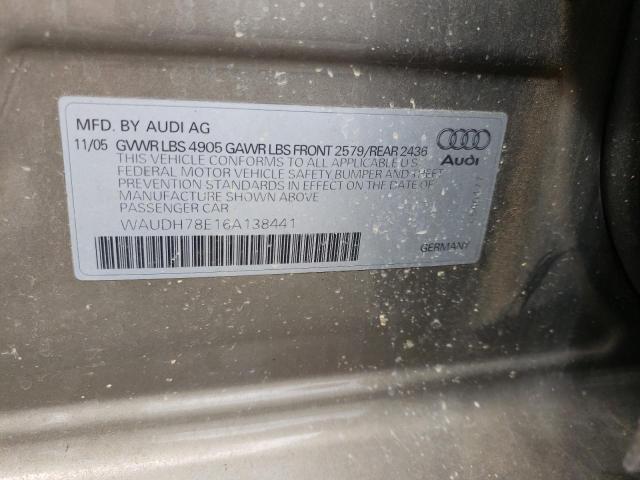 WAUDH78E16A138441 - 2006 AUDI A4 3.2 QUA GOLD photo 10