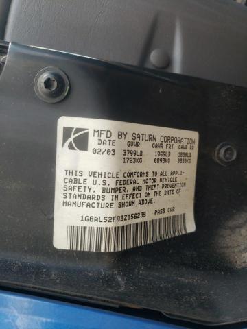1G8AL52F93Z156235 - 2003 SATURN ION LEVEL BLUE photo 10