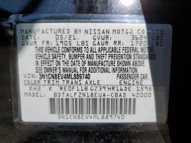 3N1CN8EV4ML889740 - 2021 NISSAN VERSA SV BLACK photo 10