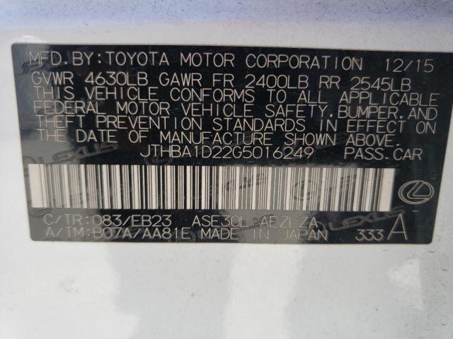 JTHBA1D22G5016249 - 2016 LEXUS IS 200T WHITE photo 10