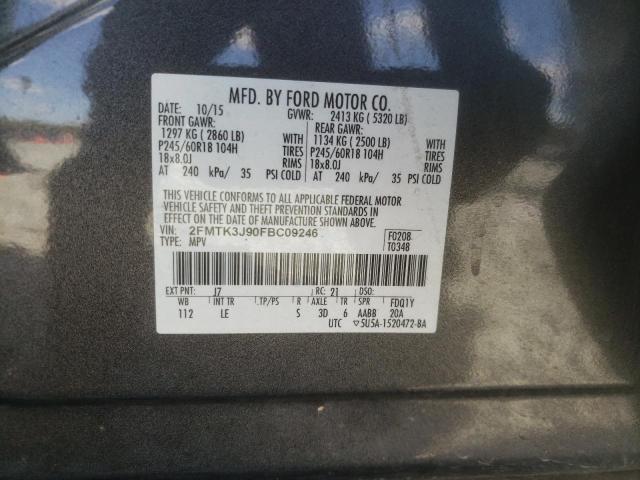 2FMTK3J90FBC09246 - 2015 FORD EDGE SEL GRAY photo 10