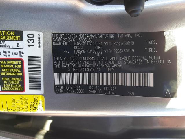 5TDXK3DC5FS548614 - 2015 TOYOTA SIENNA SPO GRAY photo 10