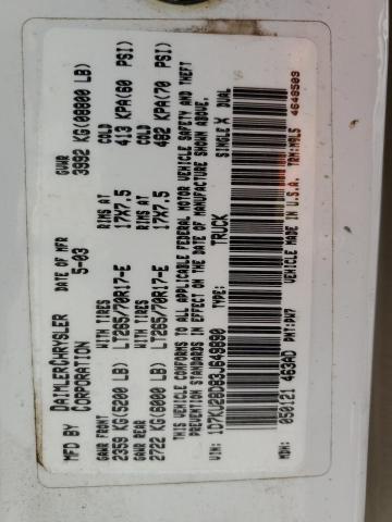 1D7KU28D83J649890 - 2003 DODGE RAM 2500 S Սպիտակ լուսանկար 10