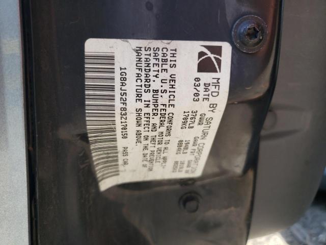 1G8AJ52F83Z170150 - 2003 SATURN ION LEVEL SILVER photo 10