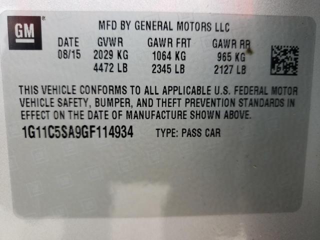 1G11C5SA9GF114934 - 2016 CHEVROLET MALIBU LIM 银色 照片 10