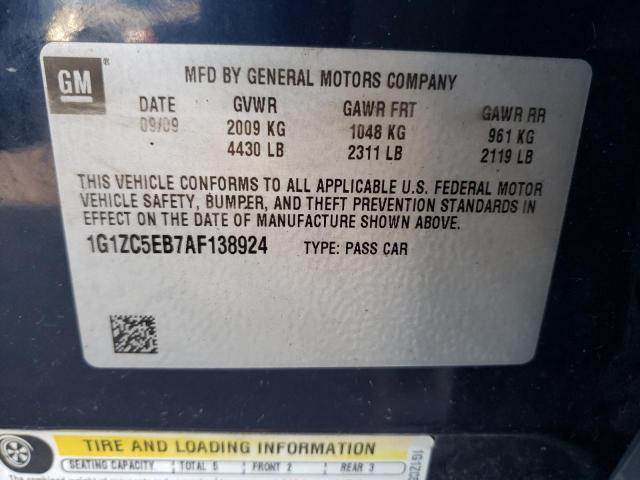 1G1ZC5EB7AF138924 - 2010 CHEVROLET MALIBU 1LT ლურჯი ფოტო 10