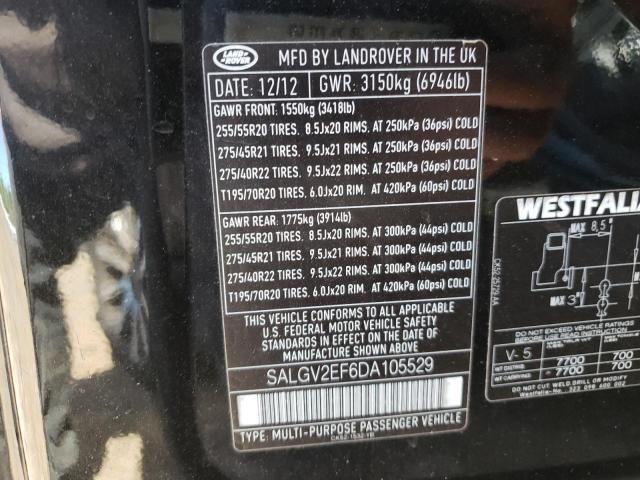 SALGV2EF6DA105529 - 2013 LAND ROVER RANGE ROVE BLACK photo 10