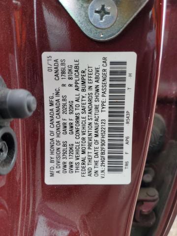 2HGFB2F90FH522123 - 2015 HONDA CIVIC EXL 勃艮第红 照片 10