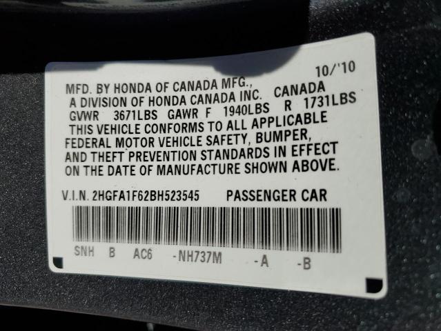 2HGFA1F62BH523545 - 2011 HONDA CIVIC LX-S Сұр фото 10