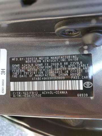 4T4BE46K69R069809 - 2009 TOYOTA CAMRY BASE GRAY photo 10