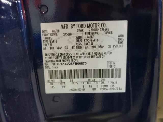 1FTPX14V28FB06870 - 2008 FORD F150 BLUE photo 10