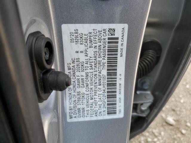 2HGFC2F84LH551057 - 2020 HONDA CIVIC SPOR SILVER photo 10