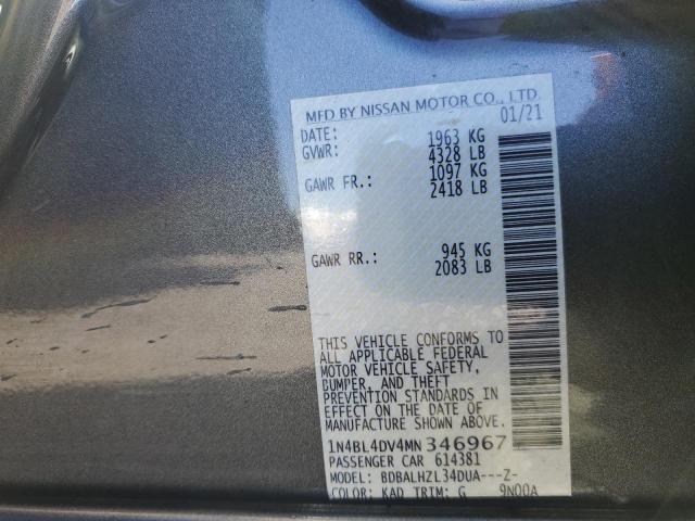 1N4BL4DV4MN346967 - 2021 NISSAN ALTIMA SV GRAY photo 10