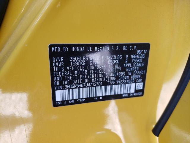 3HGGK5H67JM712701 - 2018 HONDA FIT SPORT YELLOW photo 10