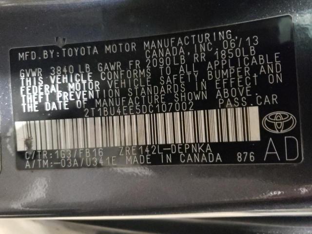 2T1BU4EE5DC107002 - 2013 TOYOTA COROLLA BASE  照片 10