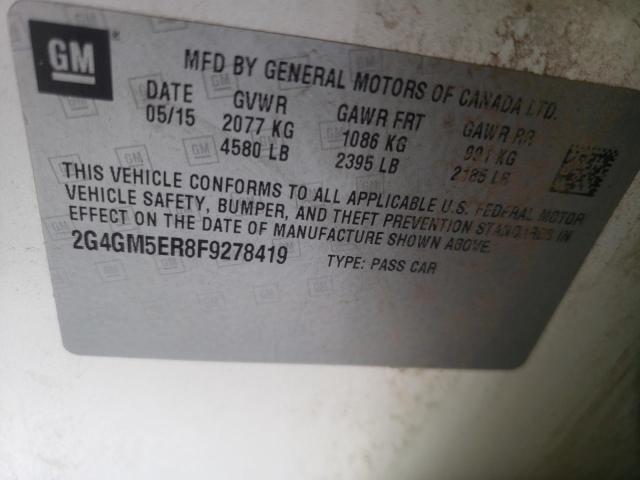 2G4GM5ER8F9278419 - 2015 BUICK REGAL PREM WHITE photo 10