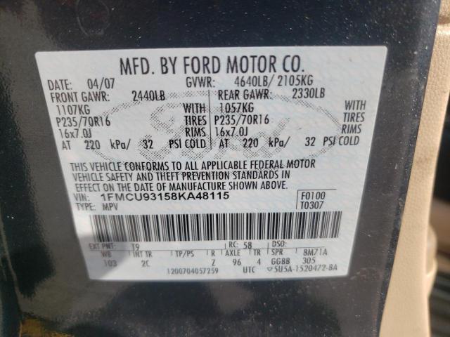 1FMCU93158KA48115 - 2008 FORD ESCAPE GRAY photo 10