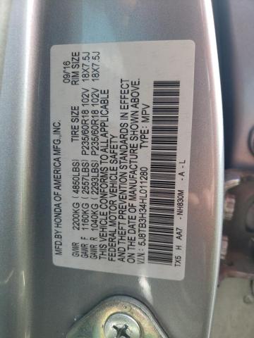 5J8TB3H34HL011280 - 2017 ACURA RDX SILVER photo 10