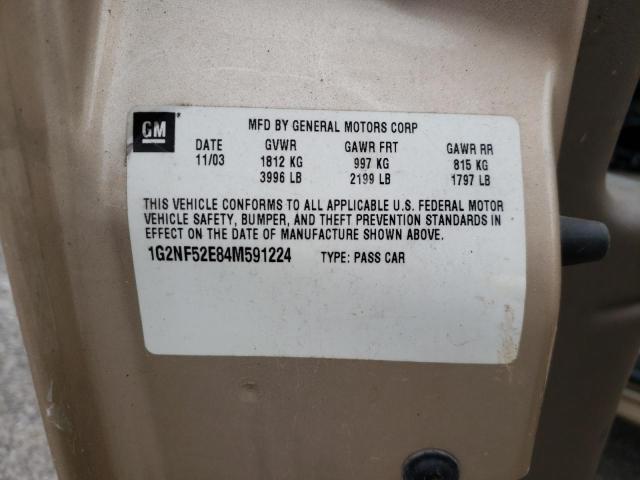 1G2NF52E84M591224 - 2004 PONTIAC GRAND AM S BEIGE photo 10