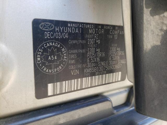 KM8SB13D75U933607 - 2005 HYUNDAI SANTA FE SILVER photo 10