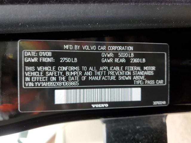 YV1AH992X81069865 - 2008 VOLVO S80 T6 TUR BLACK photo 10